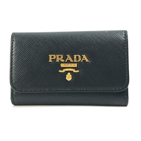 PRADA Key case Key holder  1PG004 saffiano leather Black x pink logo multicolor Key ring