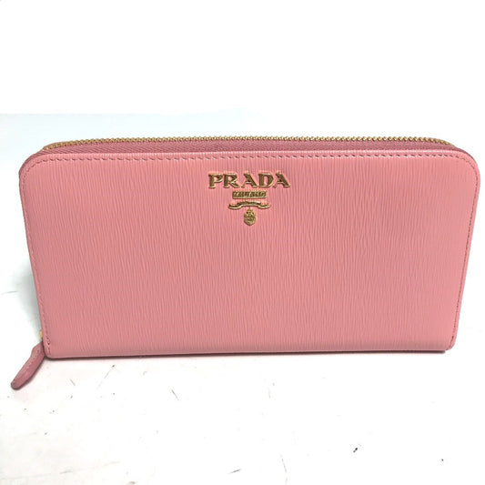 PRADA Long Wallet Purse leather pink logo Long wallet