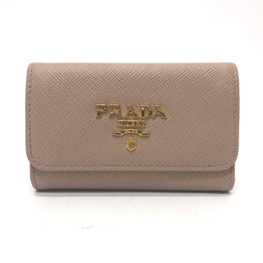 PRADA Key case Key holder  1PG004 saffiano leather pink logo 4 key rings