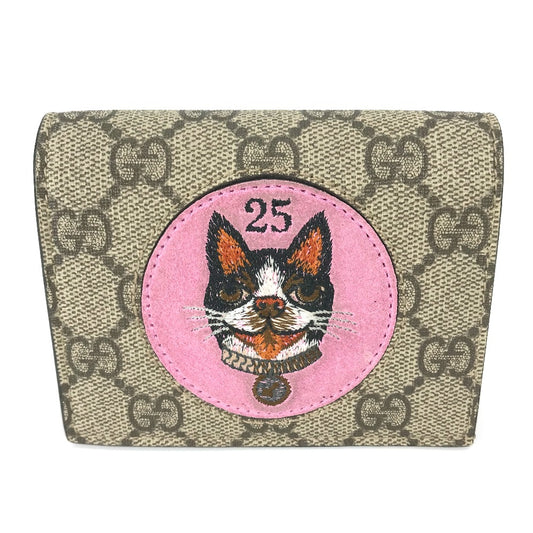 GUCCI Folded wallet 506277 GG Supreme Canvas Beige x pink GG Supreme BOSCO BOSCO applique dog
