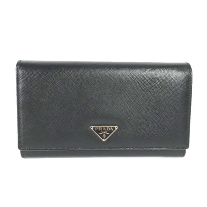 PRADA Long Wallet Purse M608A  Safiano leather black Triangle logo plate Long wallet