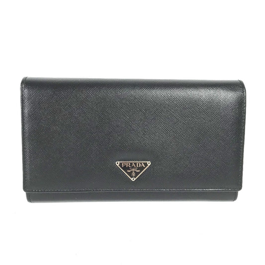 PRADA Long Wallet Purse M608A  Safiano leather black Triangle logo plate Long wallet