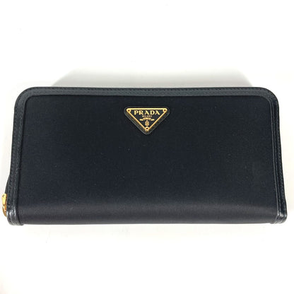 PRADA Long Wallet Purse 1ML506 Leather / nylon black Long wallet Triangle logo plate Women Used Authentic