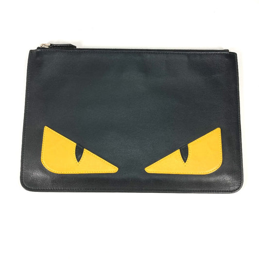 FENDI Clutch bag 7N0078 leather black monster