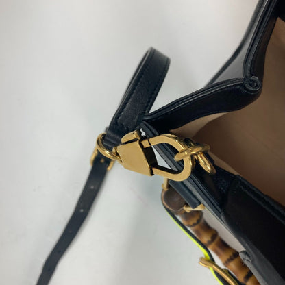 GUCCI Tote Bag 655661 leather black Neon color strap included Diana Mini Bamboo Women Used Authentic