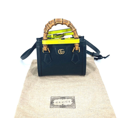 GUCCI Tote Bag 655661 leather black Neon color strap included Diana Mini Bamboo Women Used Authentic