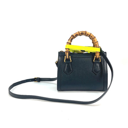 GUCCI Tote Bag 655661 leather black Neon color strap included Diana Mini Bamboo Women Used Authentic