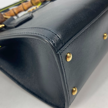 GUCCI Tote Bag 655661 leather black Neon color strap included Diana Mini Bamboo Women Used Authentic