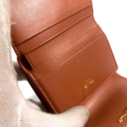 CELINE Trifold wallet leather Brown Triomphe Compact wallet with coin pocket Women Used Authentic