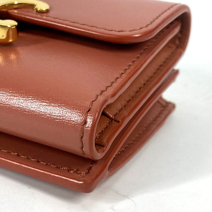 CELINE Trifold wallet leather Brown Triomphe Compact wallet with coin pocket Women Used Authentic