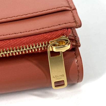 CELINE Trifold wallet leather Brown Triomphe Compact wallet with coin pocket Women Used Authentic