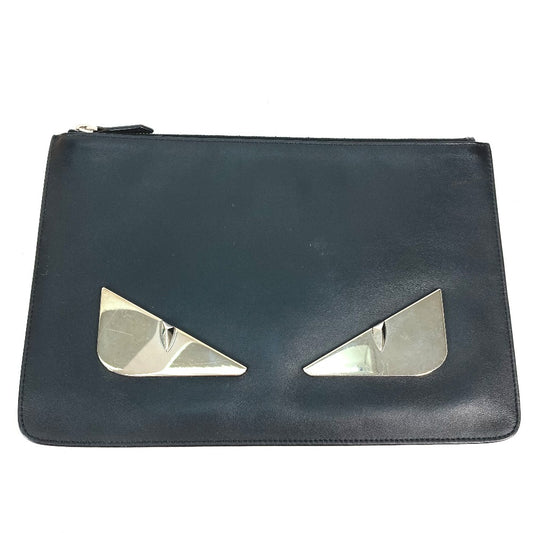 FENDI Clutch bag 7N0078 leather black Monster Bugs