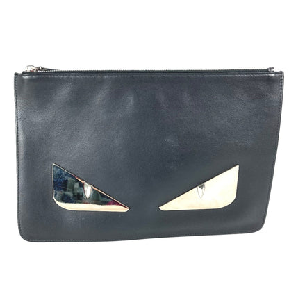 FENDI Clutch bag 7N0078 leather black Monster Bugs