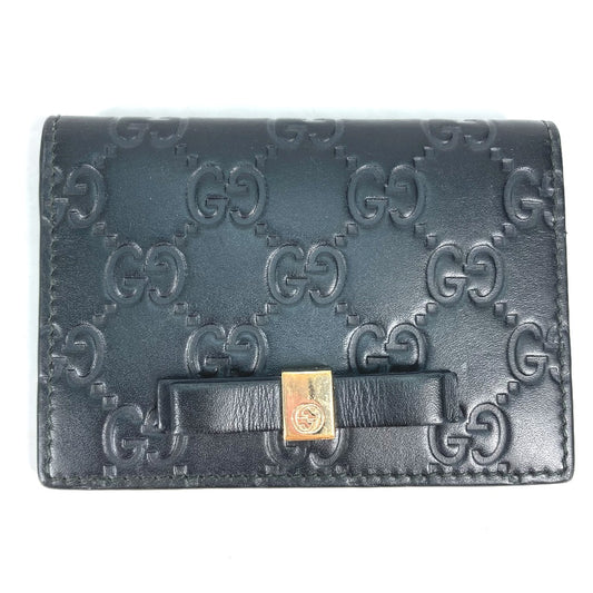 GUCCI Card Case 451192 Sima leather black Guccisima GG Ribbon Ribon