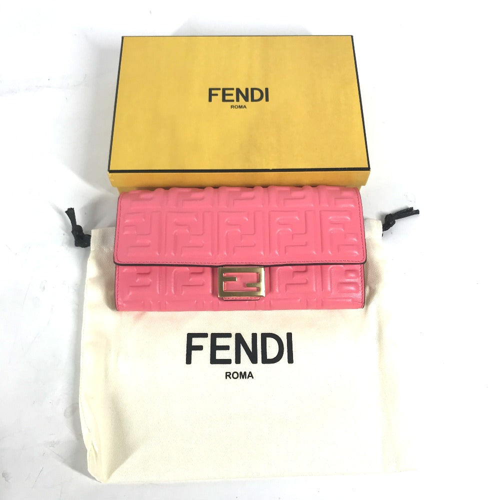 FENDI Long Wallet Purse 8M0251 leather pink Zucca Baguette Continental Women Used Authentic