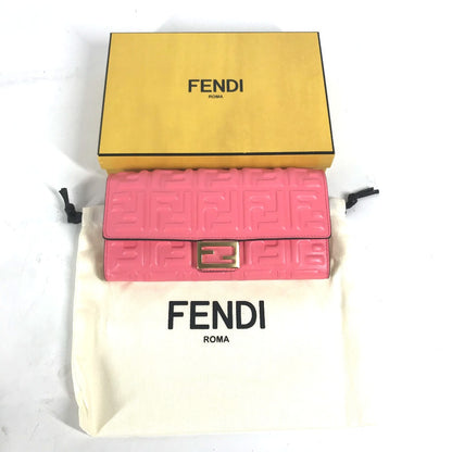 FENDI Long Wallet Purse 8M0251 leather pink Zucca Baguette Continental Women Used Authentic