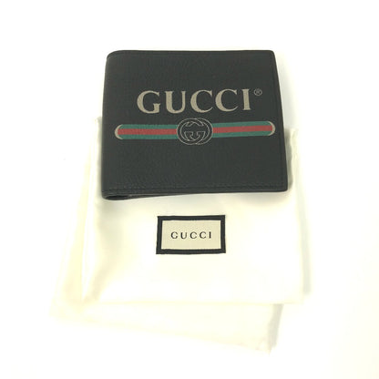 GUCCI Folded wallet 496316 leather black Vintage logo print mens Used Authentic