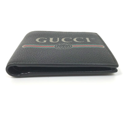 GUCCI Folded wallet 496316 leather black Vintage logo print mens Used Authentic