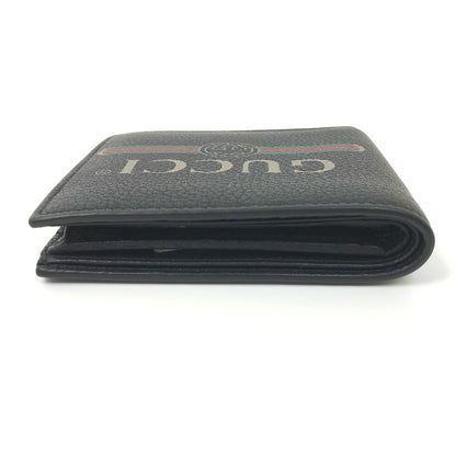 GUCCI Folded wallet 496316 leather black Vintage logo print mens Used Authentic