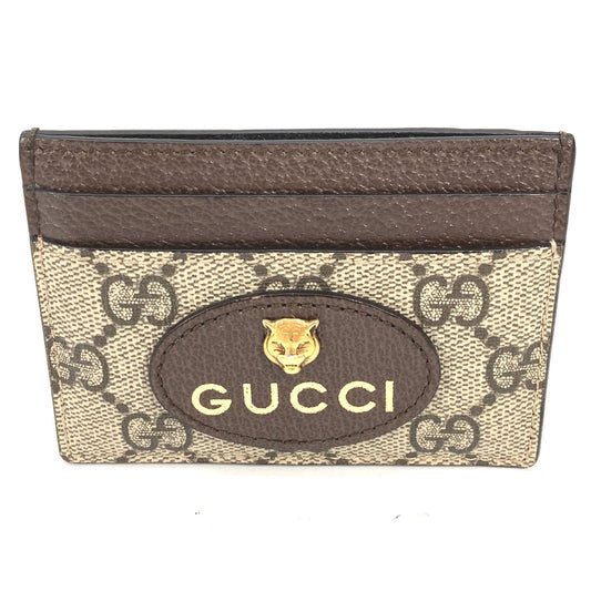 GUCCI Card Case 597557 GG Supreme Canvas Brown x yellow GG Supreme Cat Head Cat neo vintage