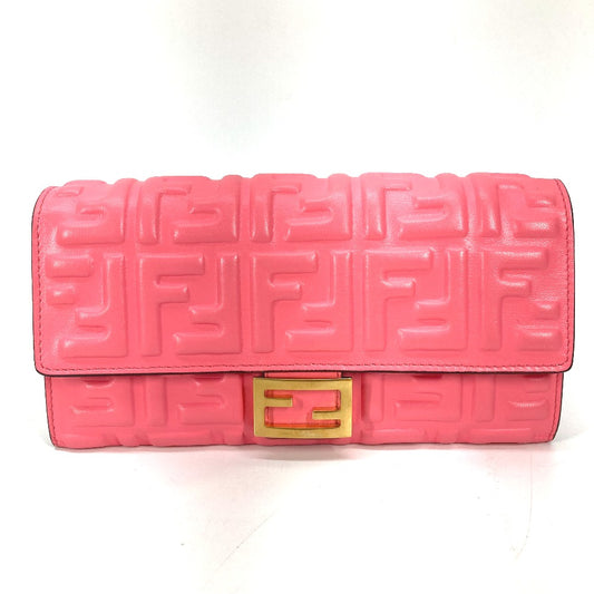 FENDI Long Wallet Purse 8M0251 leather pink Zucca Baguette Continental