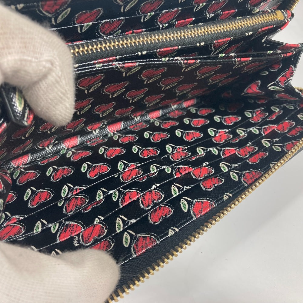 PRADA Long Wallet Purse 1ML506 saffiano leather black logo Heart Bicolor