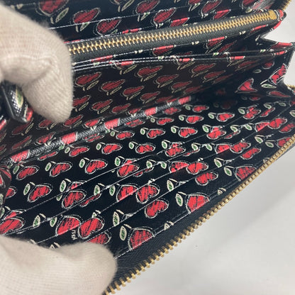 PRADA Long Wallet Purse 1ML506 saffiano leather black logo Heart Bicolor