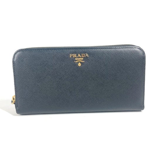 PRADA Long Wallet Purse 1ML506 saffiano leather black logo Heart Bicolor