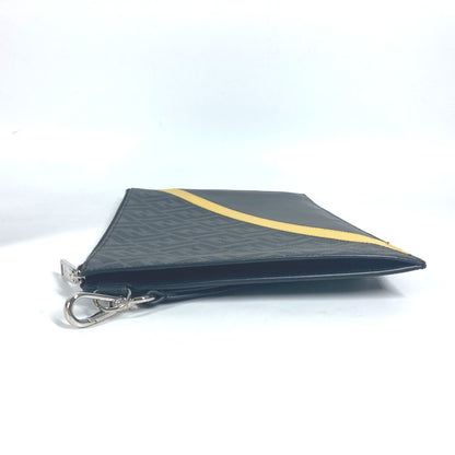 FENDI Clutch bag 7N0110 leather Black x Yellow x Grey Flat slim slim Diagonal Zucca mens Used Authentic