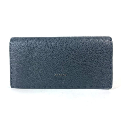 FENDI Long Wallet Purse 7M0186 leather black stitch Celeria