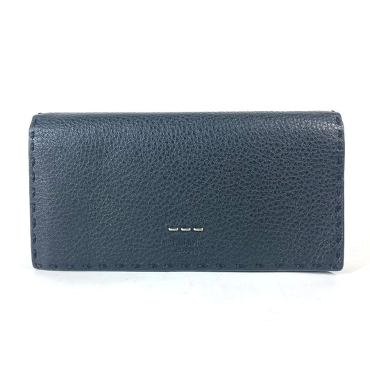 FENDI Long Wallet Purse 7M0186 leather black stitch Celeria