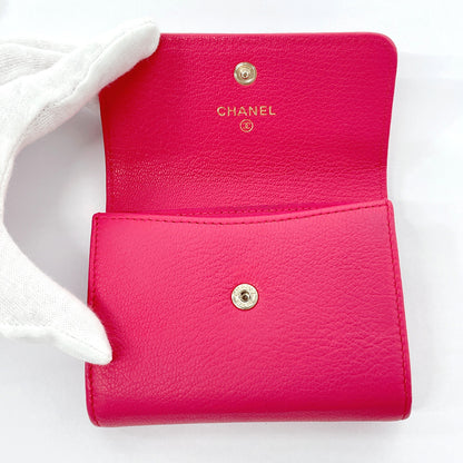 CHANEL Card Case leather pink COCO Mark Coin case Women Used Authentic