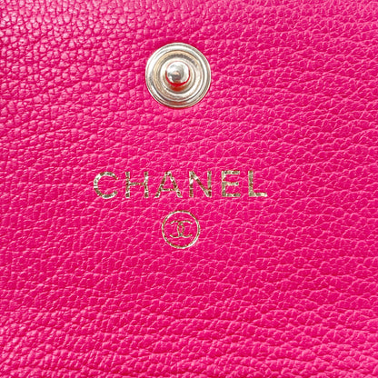 CHANEL Card Case leather pink COCO Mark Coin case Women Used Authentic