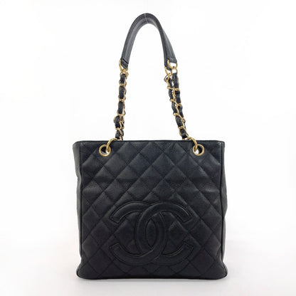 CHANEL Tote Bag Matt caviar skin black COCO Mark PST Matelasse