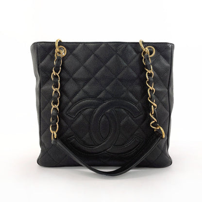 CHANEL Tote Bag Matt caviar skin black COCO Mark PST Matelasse