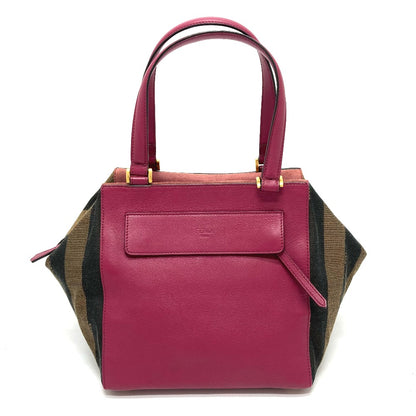 FENDI Handbag 8BN251 Leather / canvas Brown x purple type Pecan Women Used Authentic