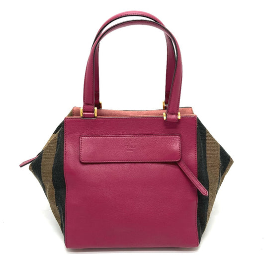 FENDI Handbag 8BN251 Leather / canvas Brown x purple type Pecan Women Used Authentic