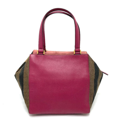 FENDI Handbag 8BN251 Leather / canvas Brown x purple type Pecan Women Used Authentic