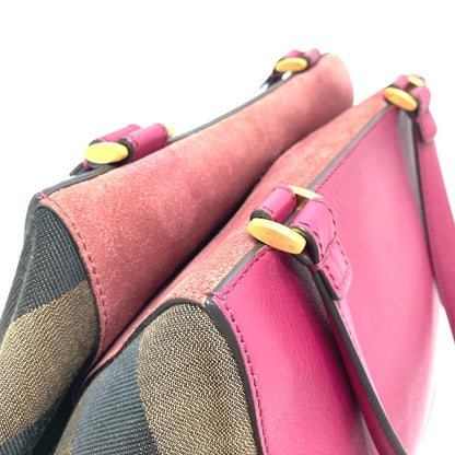 FENDI Handbag 8BN251 Leather / canvas Brown x purple type Pecan Women Used Authentic