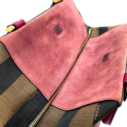 FENDI Handbag 8BN251 Leather / canvas Brown x purple type Pecan Women Used Authentic