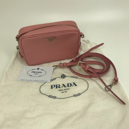 PRADA Shoulder Bag 1NF674 Safiano leather pink logo Shoulder pouch Women Used Authentic