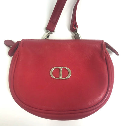Christian Dior Shoulder Bag leather Red CDMetal Mini pochette Women Used Authentic