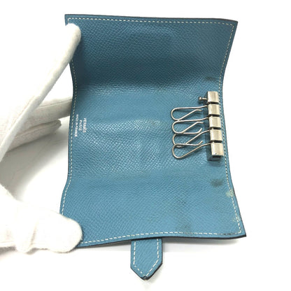 HERMES Key case Key holder  Epsom blue HMetal Bean Women Used Authentic