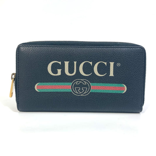 GUCCI Long Wallet Purse 496317 leather black Sherry line GUCCI logo print