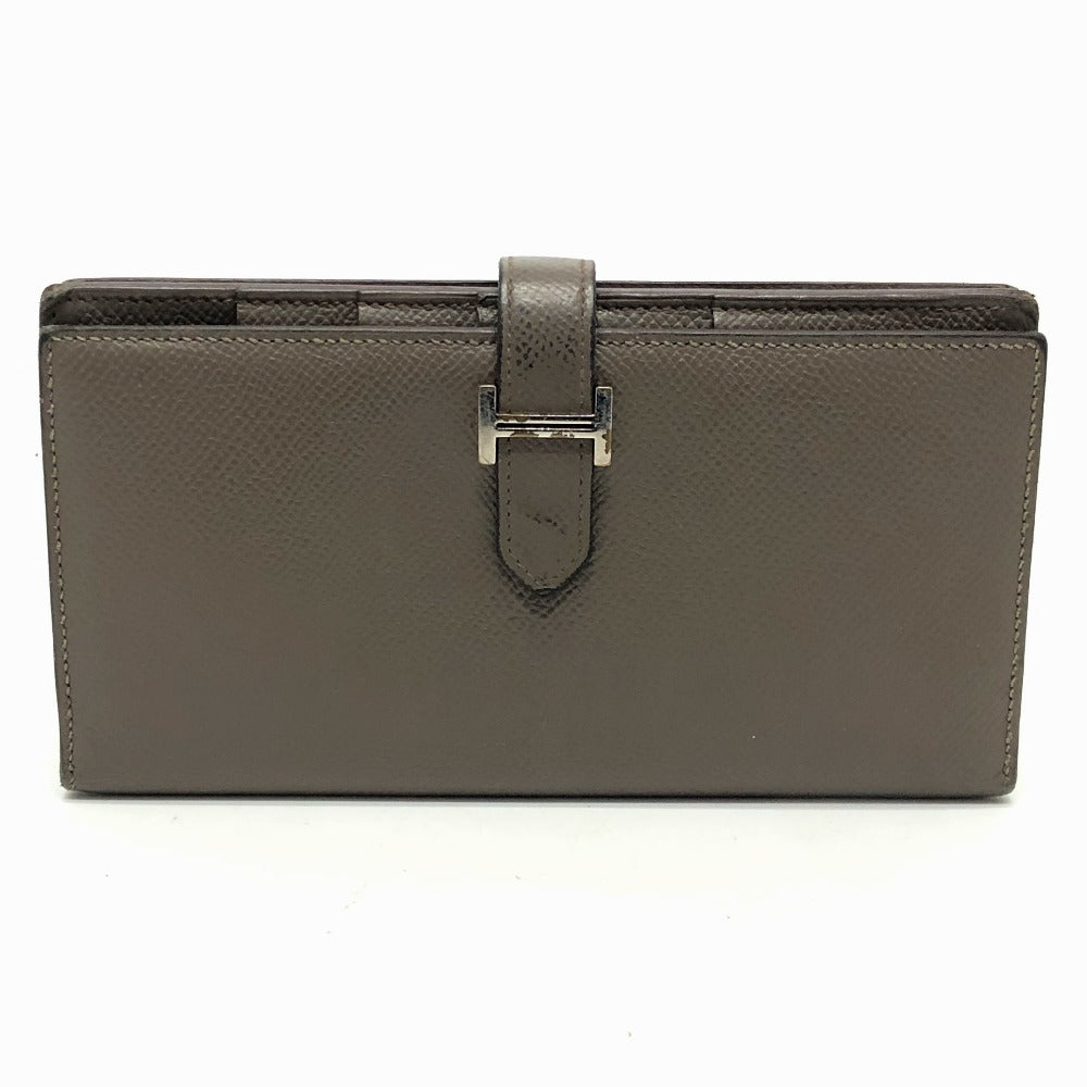 HERMES Long Wallet Purse Epsom Gray type HMetal Beansufla Women Used Authentic