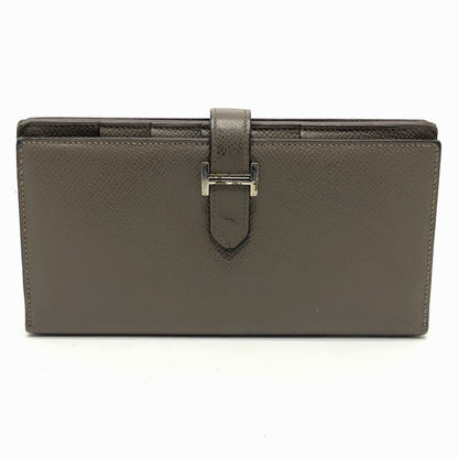 HERMES Long Wallet Purse Epsom Gray type HMetal Beansufla Women Used Authentic