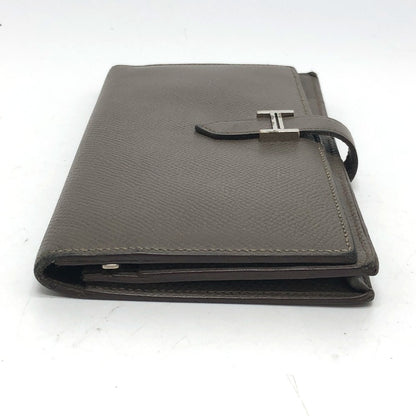 HERMES Long Wallet Purse Epsom Gray type HMetal Beansufla Women Used Authentic