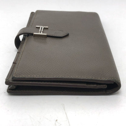 HERMES Long Wallet Purse Epsom Gray type HMetal Beansufla Women Used Authentic