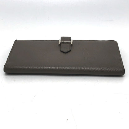 HERMES Long Wallet Purse Epsom Gray type HMetal Beansufla Women Used Authentic