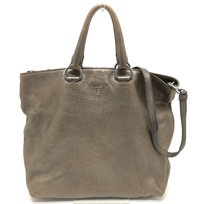 PRADA Tote Bag leather Brown logo